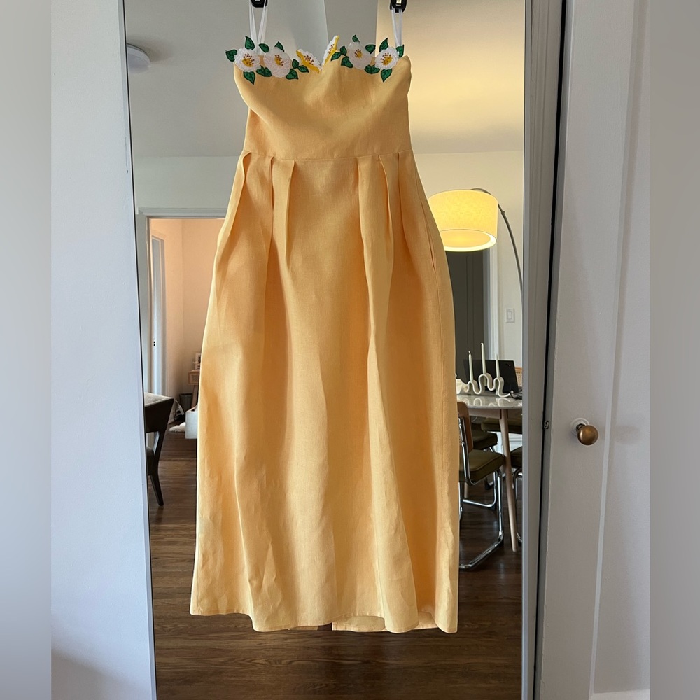 FANM MON long light yellow strapless linen dress XS